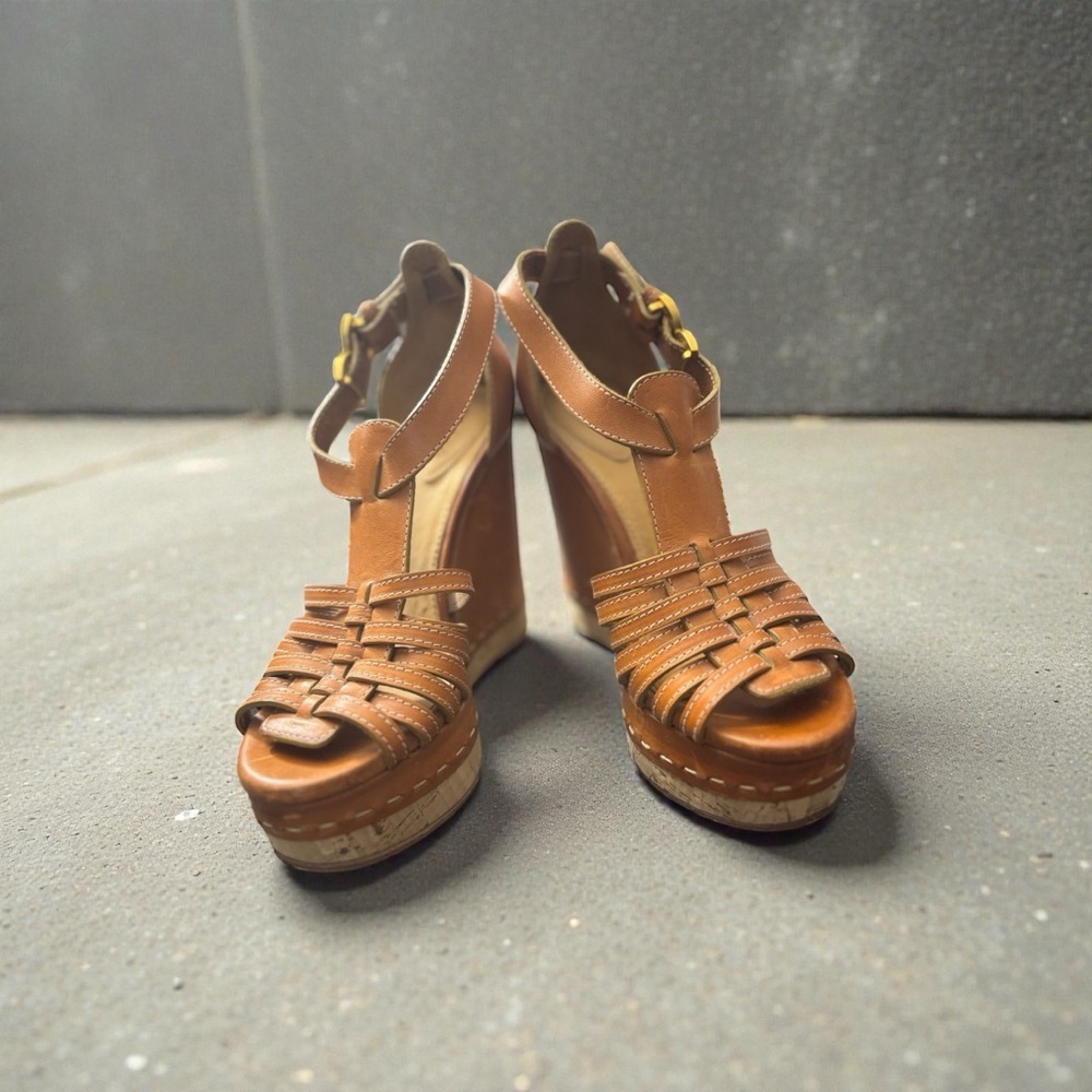 Chloe Brown Woven Wedge Sandals